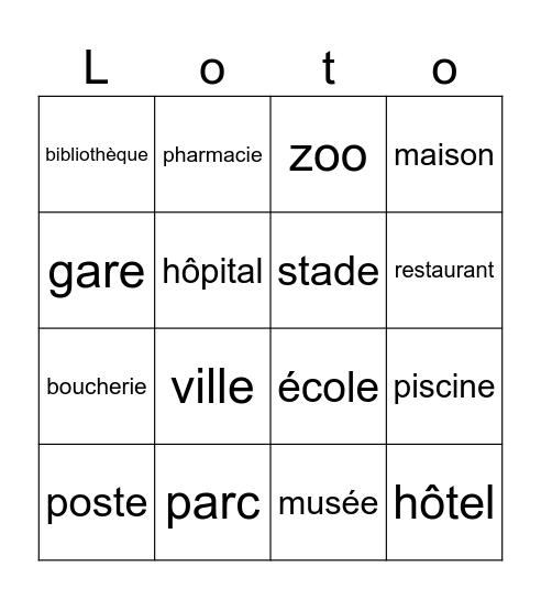 Dans la ville Bingo Card