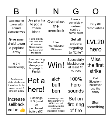 BTD6 CHIMPS bingo card Bingo Card