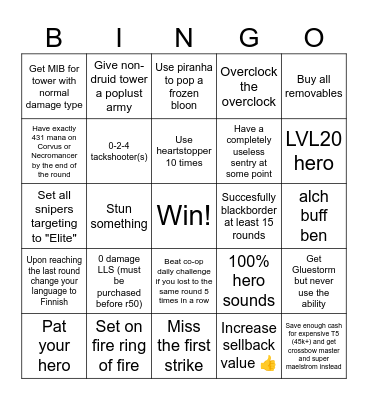 BTD6 CHIMPS bingo card Bingo Card