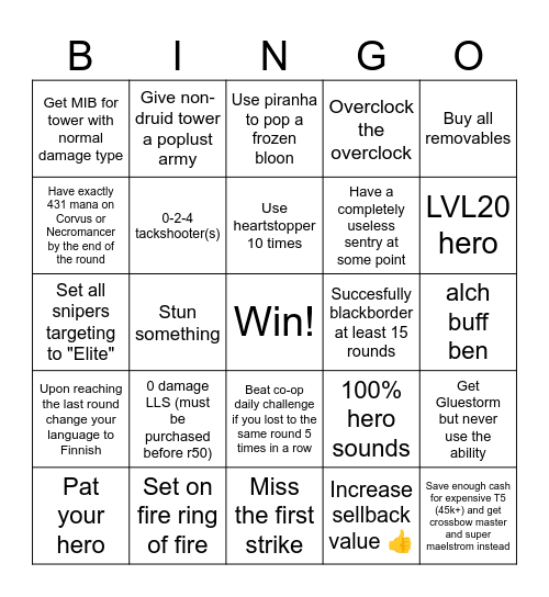 BTD6 CHIMPS bingo card Bingo Card