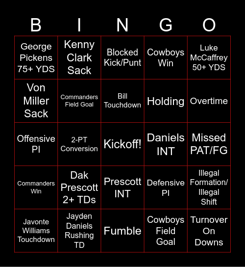 Commies Cowboys Bingo Card