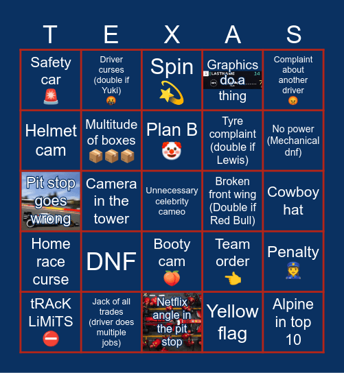 US GP 2025 🇺🇸 Bingo Card