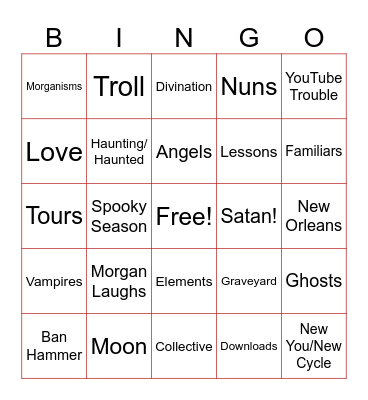 Morgan's Live Graveyard Bingo Card