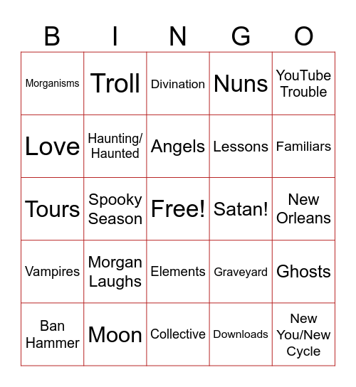 Morgan's Live Graveyard Bingo Card