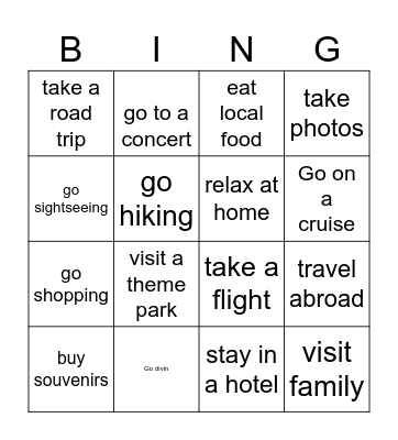 VACATION BINGO Card