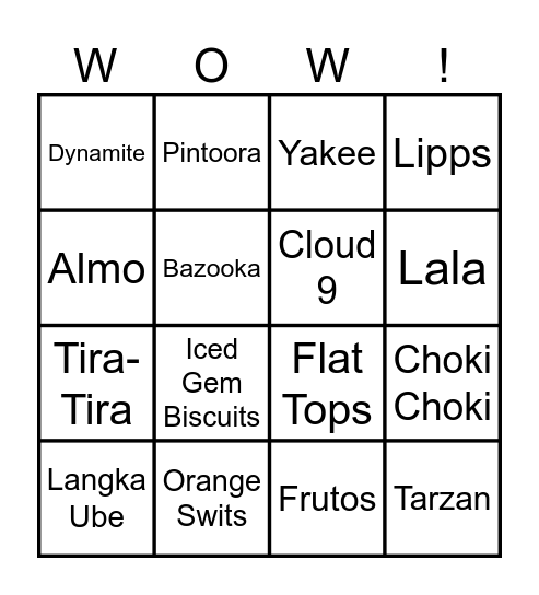 OEO Candyland Bingo Card