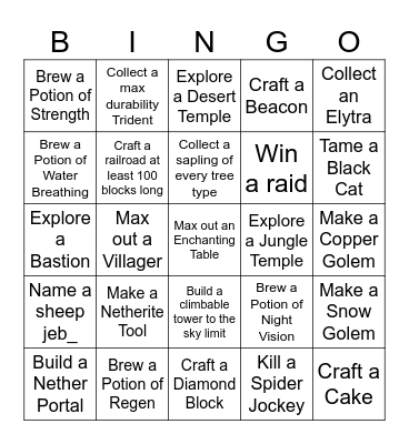 MInecraft Bingo Card