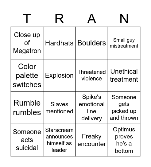 Transformers G1 Bingo Card