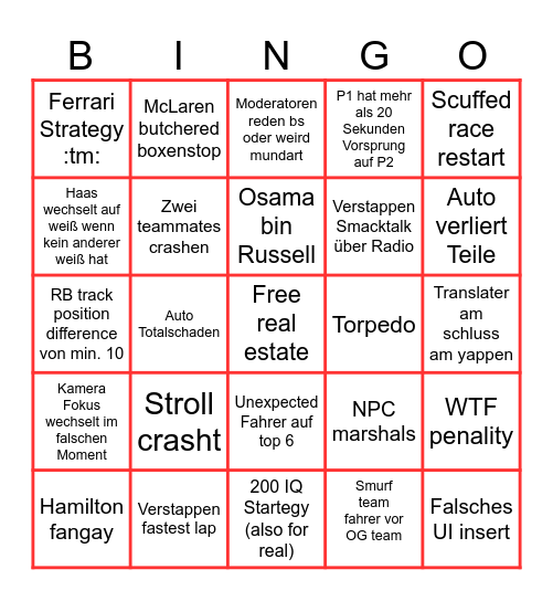 F1 bingo Card