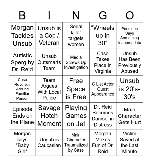 Criminal Minds Bingo Card