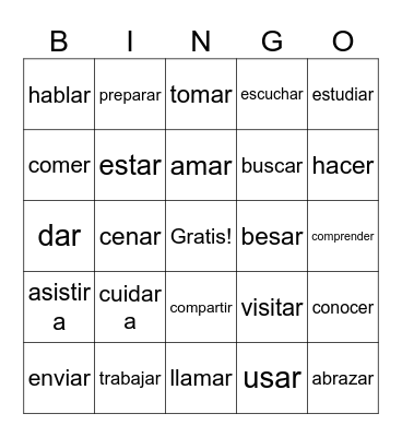 Unit 1-3 Verbs Bingo Card