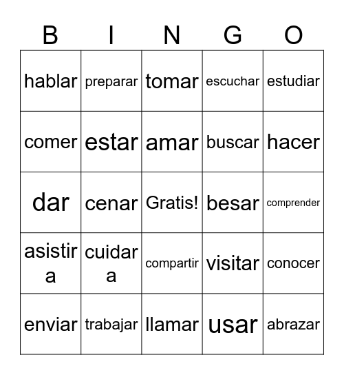 Unit 1-3 Verbs Bingo Card
