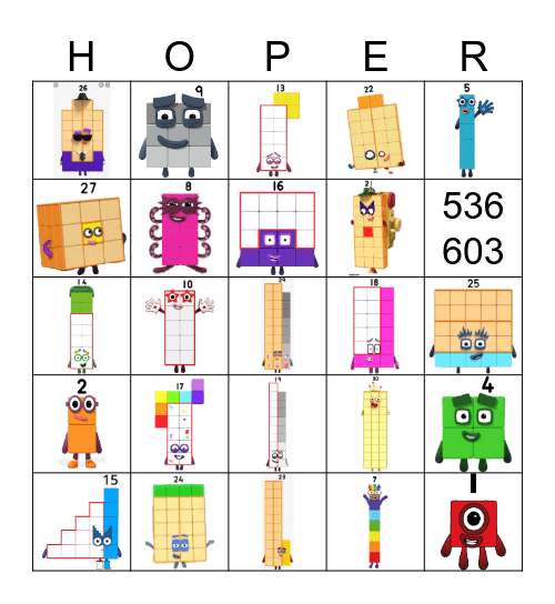 Number blocks Bingo Card
