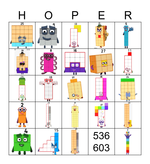 Number blocks Bingo Card