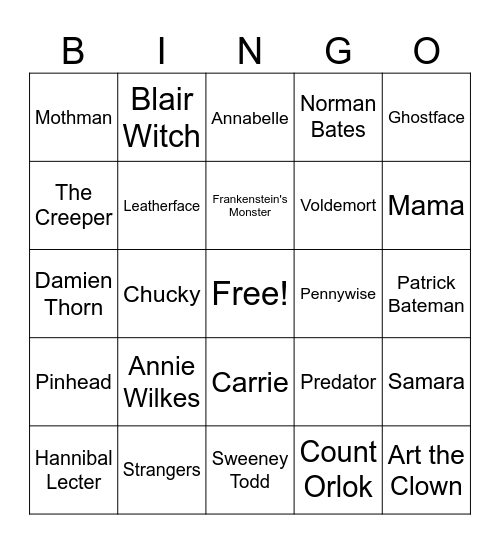Villains Bingo Card