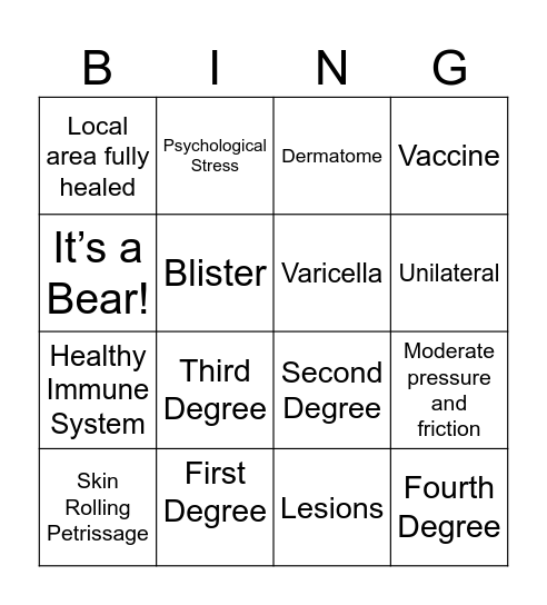 Burns and Shingles and Bears, Oh My! Bingo Card