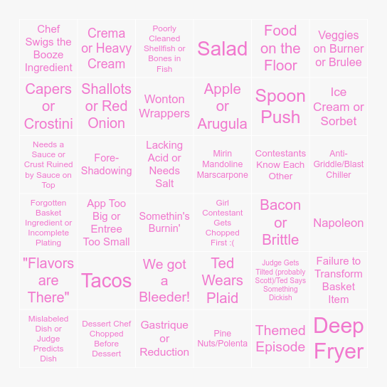 Chopped! Bingo Card