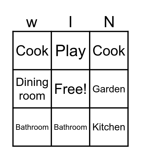 Rooms and actions Bingo Card