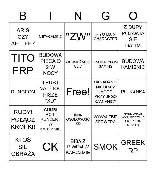 ZASYPANE Bingo Card