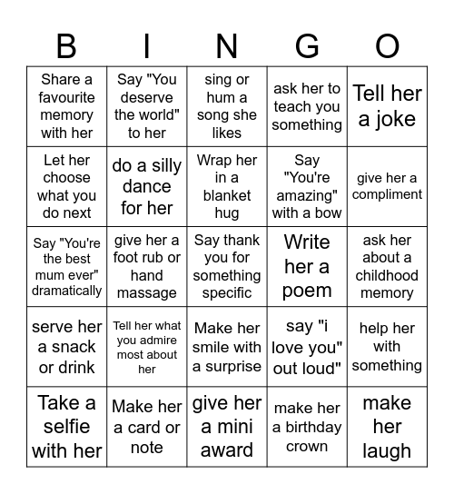 Mother Bingo Card