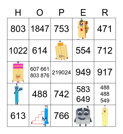 Number blocks Bingo Card