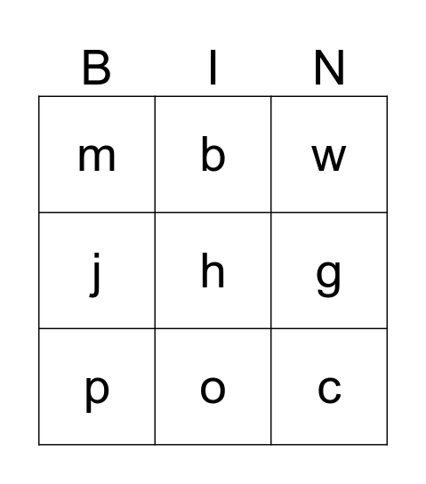 Letter Sounds Bingo Card