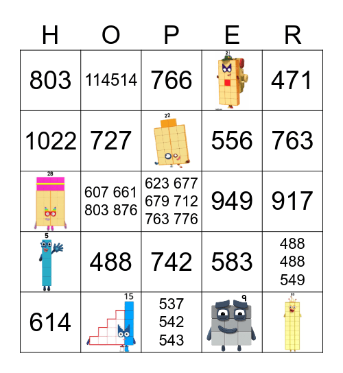Number blocks Bingo Card