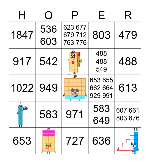Number blocks Bingo Card