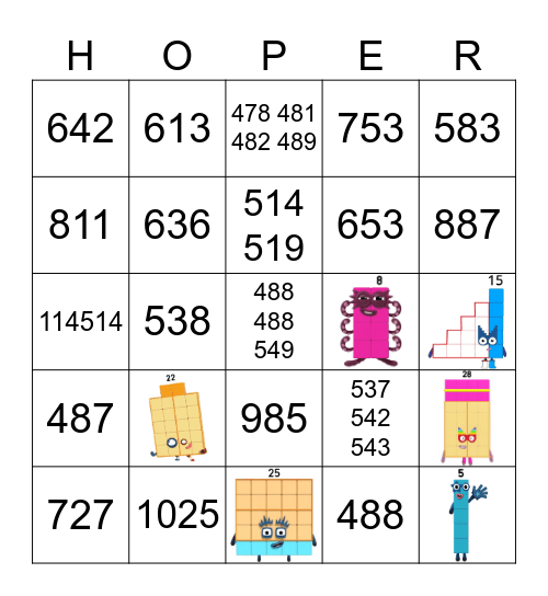 Number blocks Bingo Card