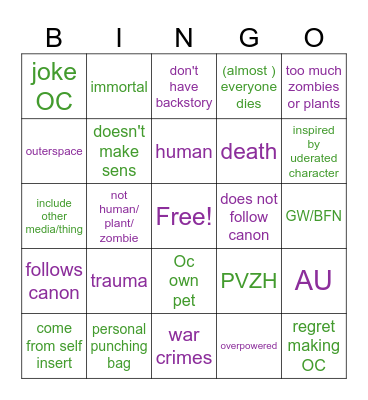 PVZ OC BINGO Card