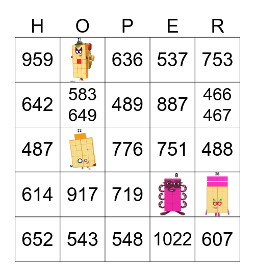 Number blocks Bingo Card