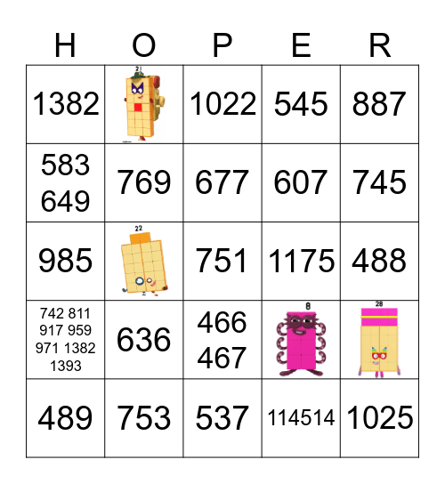 Number blocks Bingo Card