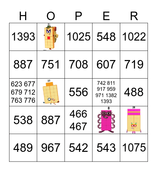 Number blocks Bingo Card