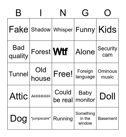 Scary bingo Card