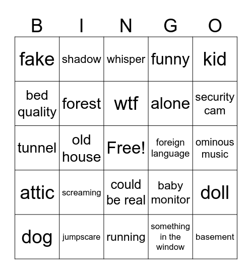 scary bingo Card