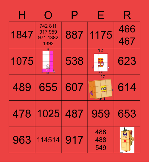 Number blocks Bingo Card