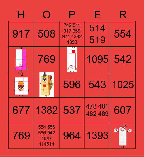 Number blocks Bingo Card