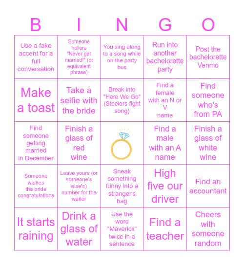 Bachelorette Bingo Card