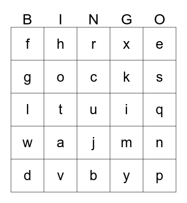 Alphabet - Lower Case  Bingo Card