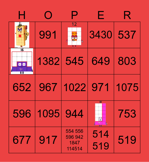 Number blocks Bingo Card