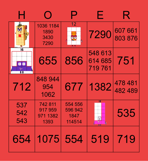 Number blocks Bingo Card