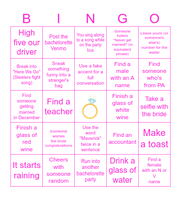 Bachelorette Bingo Card