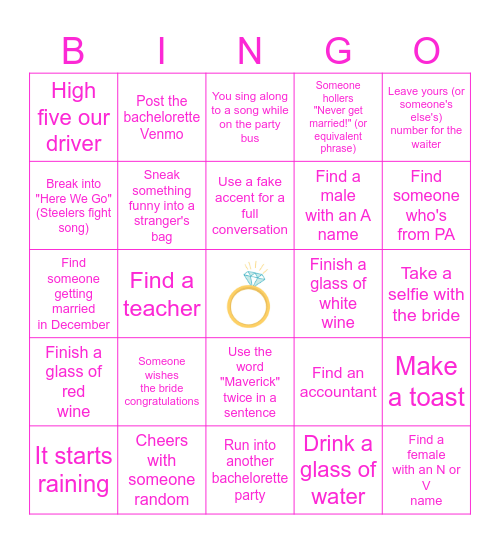 Bachelorette Bingo Card