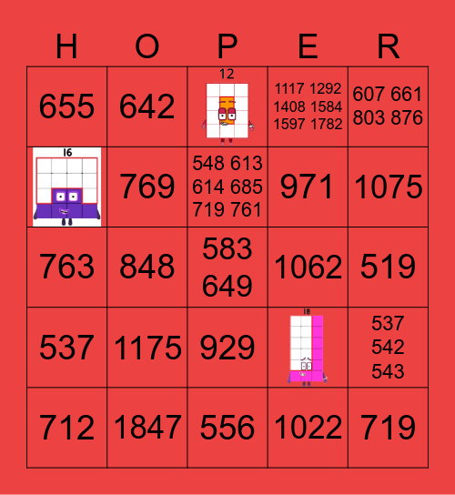 Number blocks Bingo Card