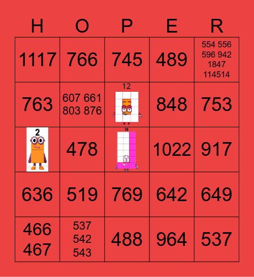 Number blocks Bingo Card