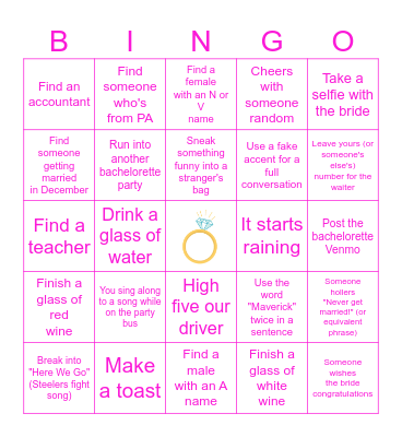 Bachelorette Bingo Card