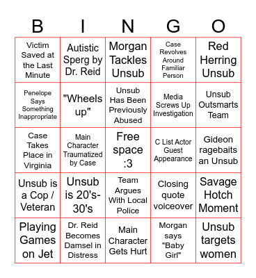 Criminal Minds Bingo Card