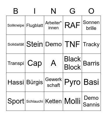 Linksradikales Bingo Card