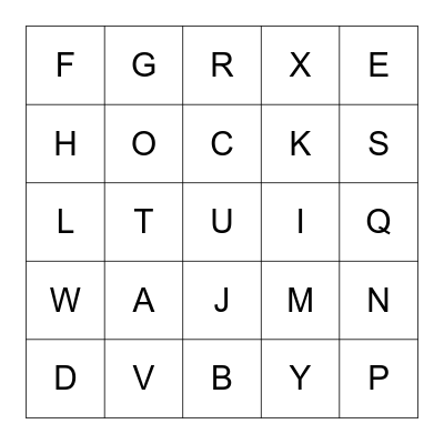 Alphabet - Upper Case  Bingo Card