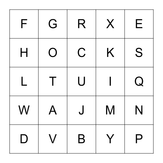 Alphabet - Upper Case  Bingo Card